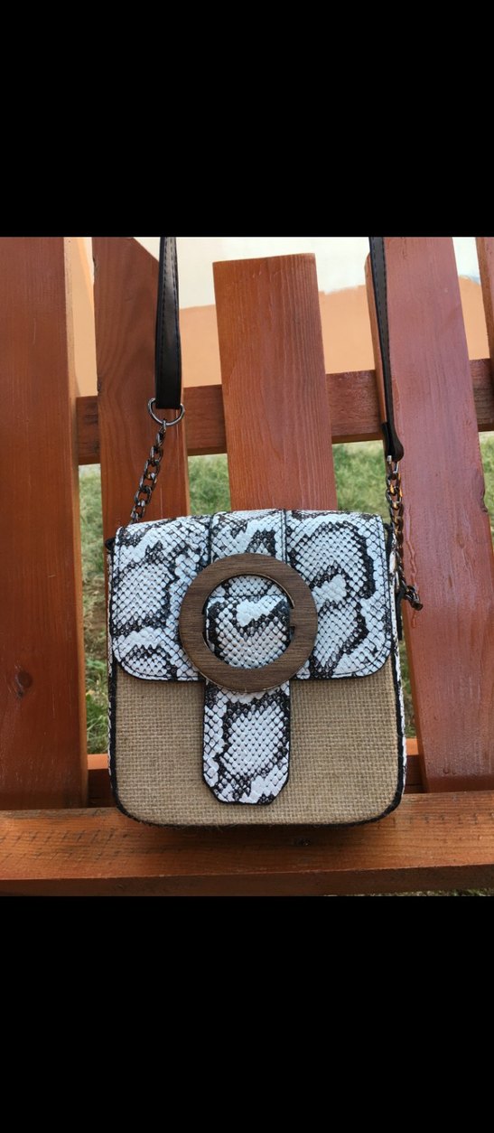 Deri Yılan Desenli Kadın çapraz Çantası - Görsel 2