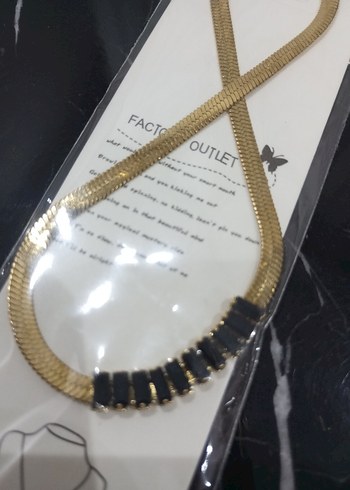 italyan yassı zincir desenli siyah taşlı Uzun Kadın Kolye - Görsel 3