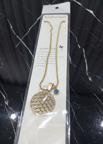 Uzun Zincirli Altın Renkli hayat ağacıDesenli Kolye - Görsel 2