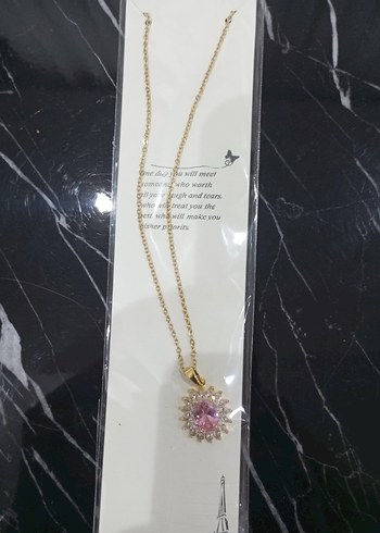 Pembe Taşlı Zincir Detaylı Kadın çelik Kolye - Görsel 2