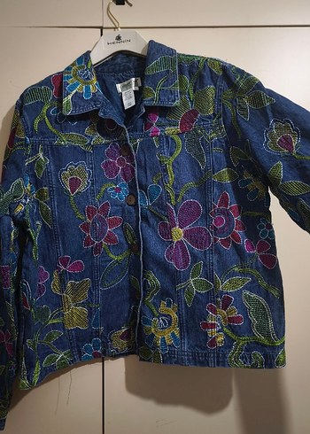 Çiçek İşlemeli Kadın Denim Ceket - Görsel 2