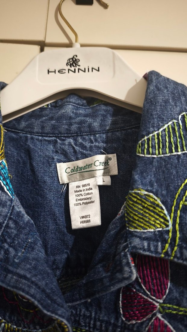 Çiçek İşlemeli Kadın Denim Ceket - Görsel 3