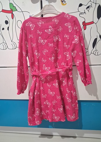 Pembe Kelebek Desenli Kız Elbisesi kız çocuk elbise - Görsel 4