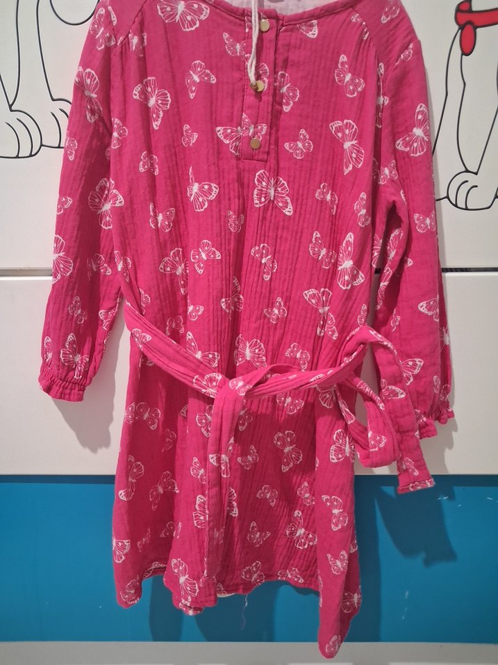 Kız Çocuk Pembe Desenli Bohem Elbise Kız çocuk  elbise - Görsel 2