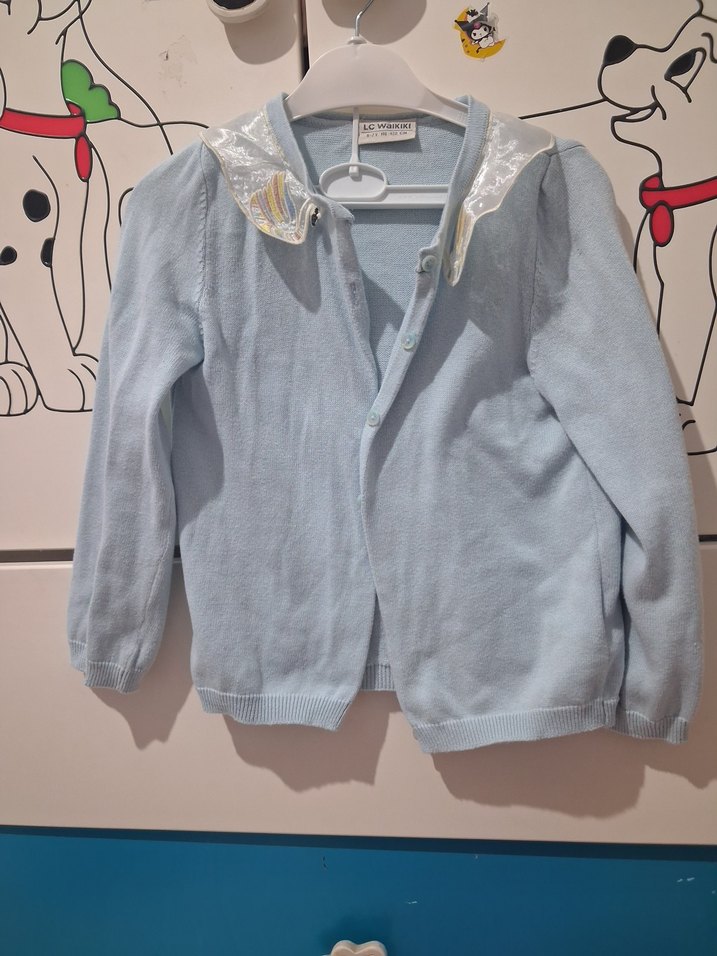 Mavi Kız Çocuk Düğmeli Uzun Kollu Hırka kazak hırka mont - Görsel 2