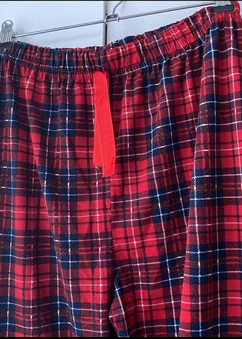 s Beden Kırmızı Ekoseli Rahat Erkek Pijama Altı
