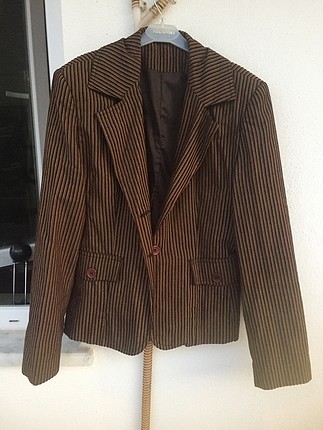 amora fashion marka çizgili kahverengi ceket