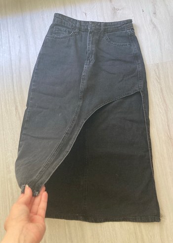 Midi Denim Etek Yan Yırtmaçlı