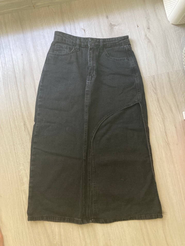 Midi Denim Etek Yan Yırtmaçlı - Görsel 4