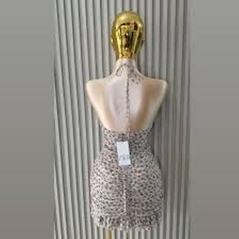 Drapeli Mini Yılan Desenli Straplez Elbise - Görsel 2