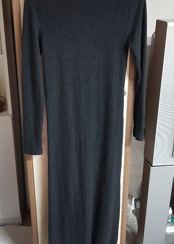 LC Waikiki Gri Kadın Uzun Triko Elbise