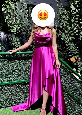 Pembe Drapeli Uzun Straplez Abiye Elbise