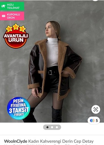 Kadın Kahverengi Derin Cepli Kürklü Deri Ceket
