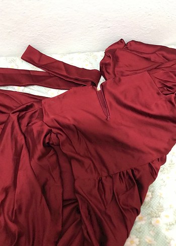 Bordo Uzun Kol Drapeli Kadın Elbise - Görsel 5