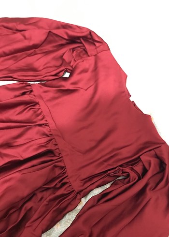 Bordo Uzun Kol Drapeli Kadın Elbise - Görsel 6