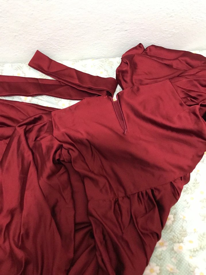 Bordo Uzun Kol Drapeli Kadın Elbise - Görsel 5