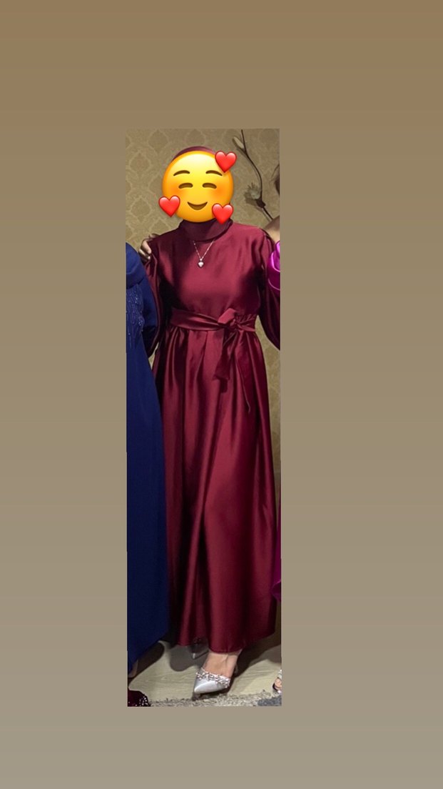 Bordo Uzun Kol Drapeli Kadın Elbise - Görsel 2