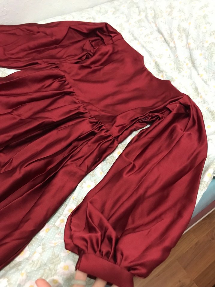 Bordo Uzun Kol Drapeli Kadın Elbise - Görsel 4