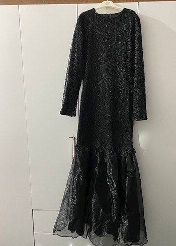 Uzun Kollu Siyah Gotik Uzun Abiye Elbise - Görsel 2