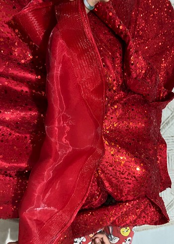 Uzun Parlak Kırmızı Fırfırlı Abiye Kınalık - Görsel 11