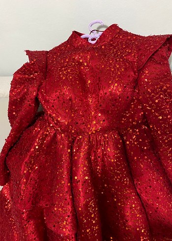 Uzun Parlak Kırmızı Fırfırlı Abiye Kınalık - Görsel 6