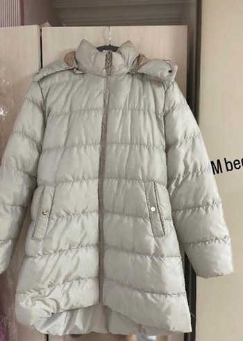 Gri Midi Kadın Kışlık Mont Kürk Detaylı