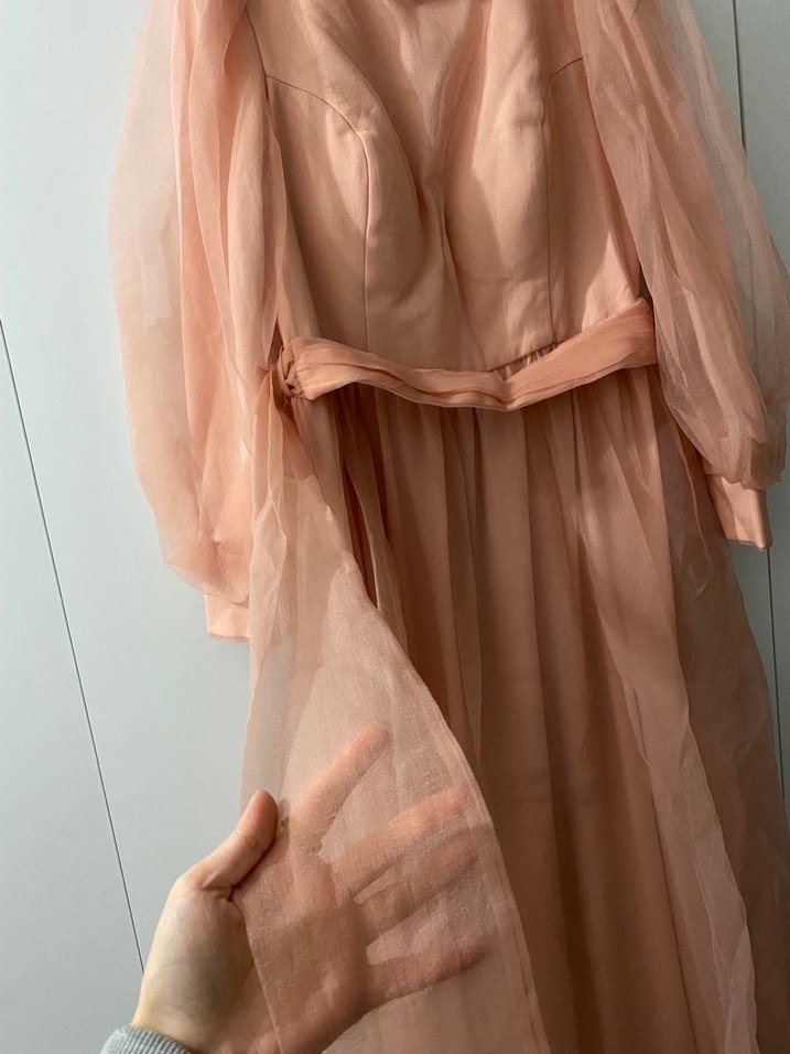 Pembe Uzun Drapeli Yüksek Yakalı Kadın Elbise - Görsel 4