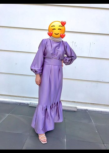 Mor Uzun, Salaş, Drapeli Kadın Elbise - Görsel 6