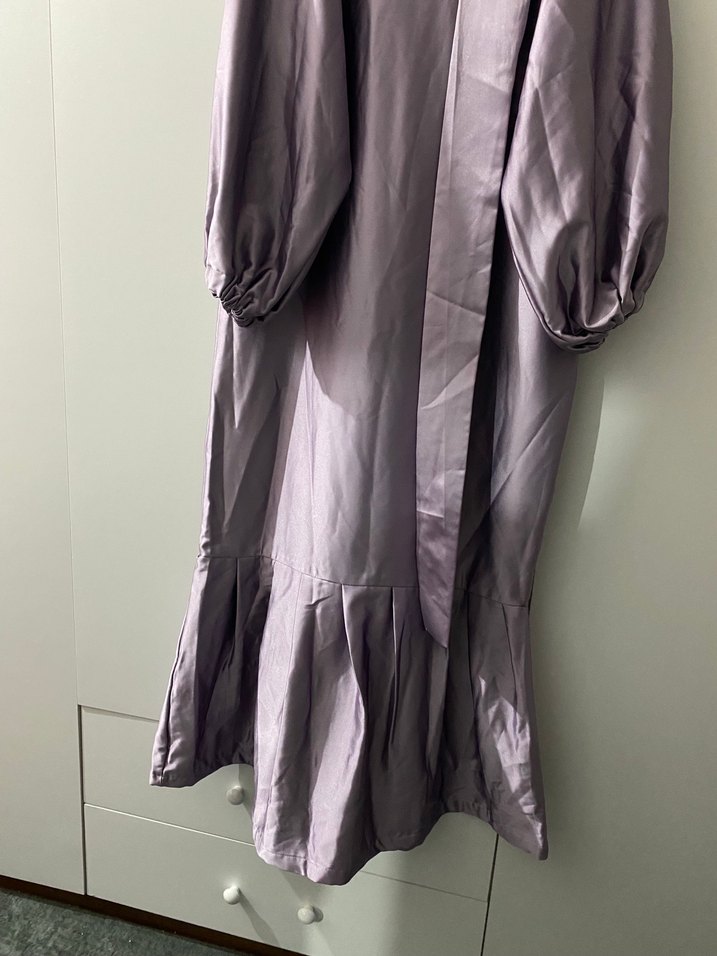 Mor Uzun, Salaş, Drapeli Kadın Elbise - Görsel 3