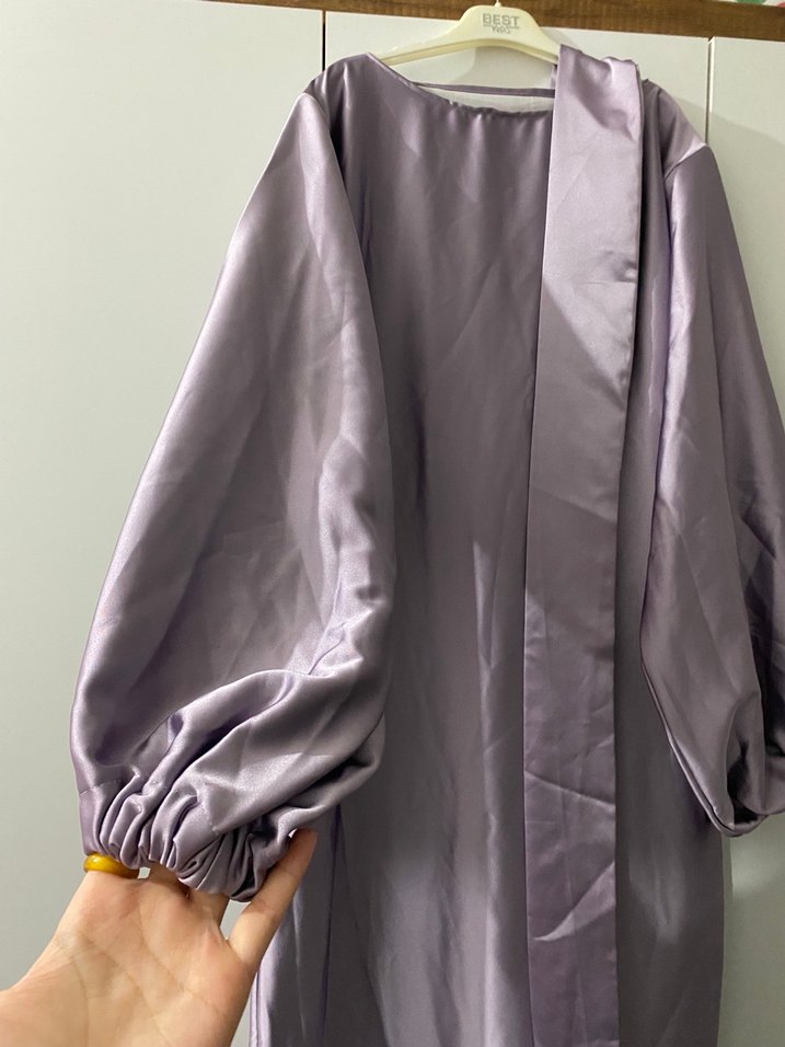 Mor Uzun, Salaş, Drapeli Kadın Elbise - Görsel 2