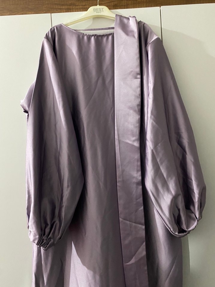 Mor Uzun, Salaş, Drapeli Kadın Elbise - Görsel 4