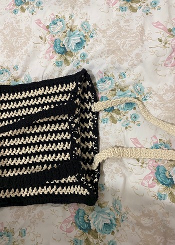 Siyah Beyaz Örgü Bohem Kadın Çanta - Görsel 2