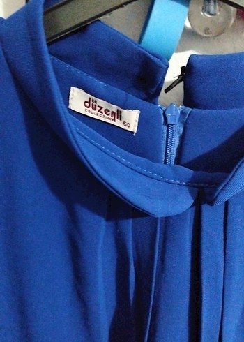 Boncuk İşlemeli Uzun Kollu Mavi Elbise - Görsel 4