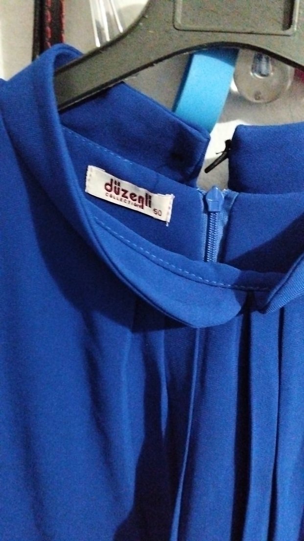 Boncuk İşlemeli Uzun Kollu Mavi Elbise - Görsel 4