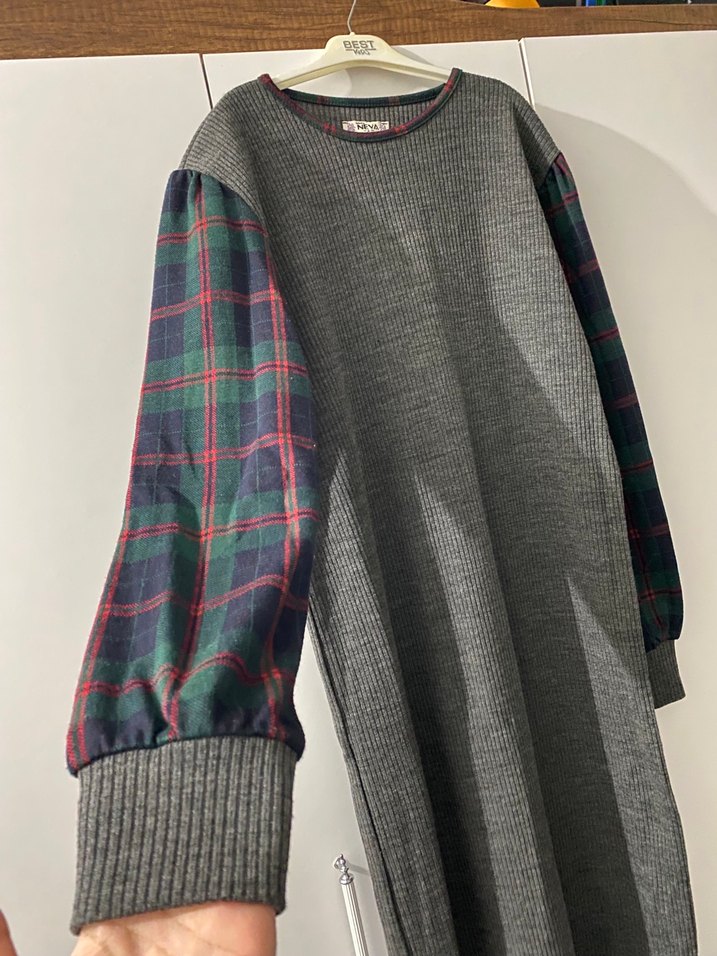 Gri Uzun Triko Elbise - Görsel 2