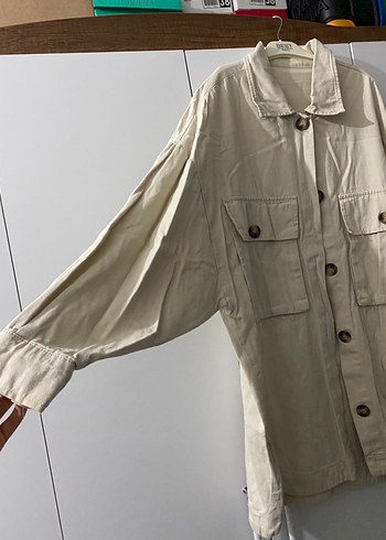 Bej Düğmeli Keten Midi Ceket - Görsel 2