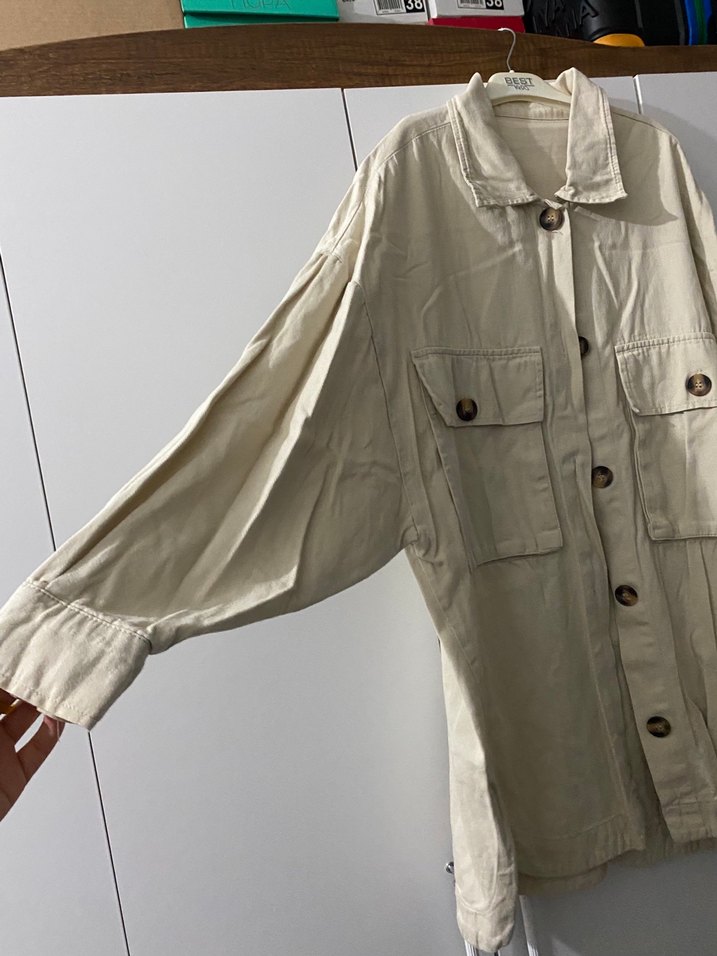 Bej Düğmeli Keten Midi Ceket - Görsel 2