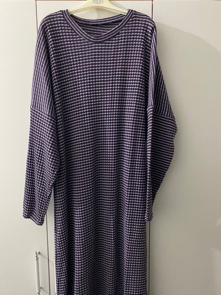 Mor Uzun Kolay Kesim Elbise - Görsel 4