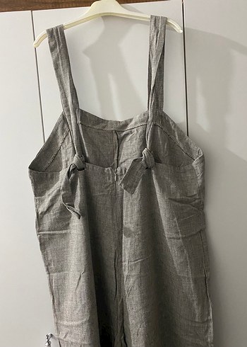 Kadın Gri Keten Midi Tulum - Görsel 5