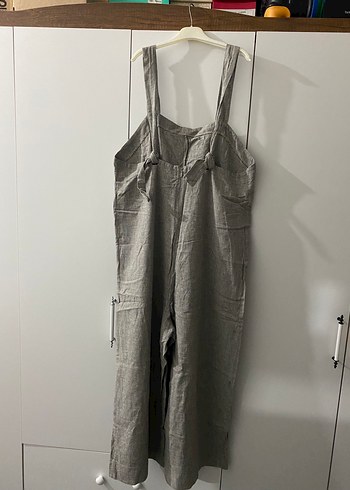 Kadın Gri Keten Midi Tulum - Görsel 6