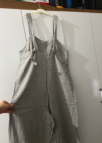 Kadın Gri Keten Midi Tulum - Görsel 7