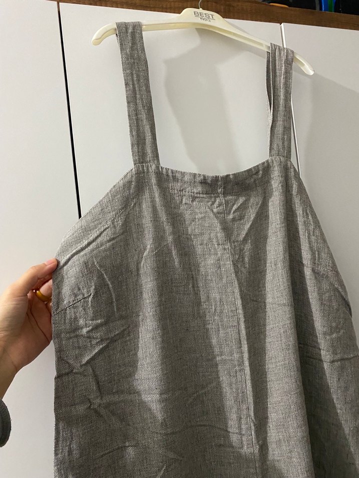 Kadın Gri Keten Midi Tulum - Görsel 2