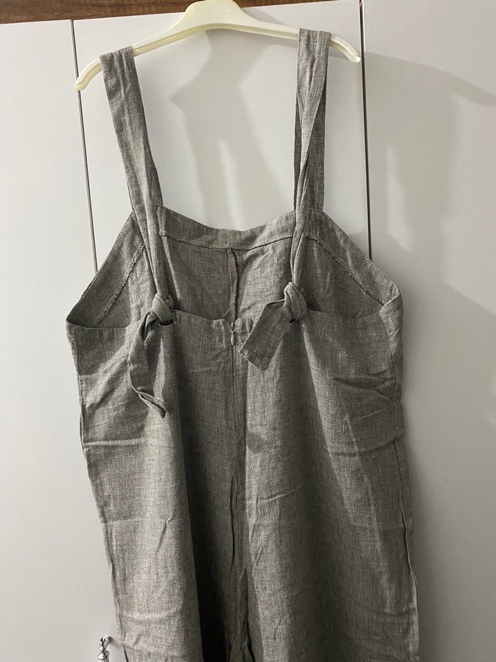 Kadın Gri Keten Midi Tulum - Görsel 5