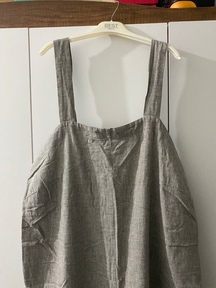 Kadın Gri Keten Midi Tulum - Görsel 4