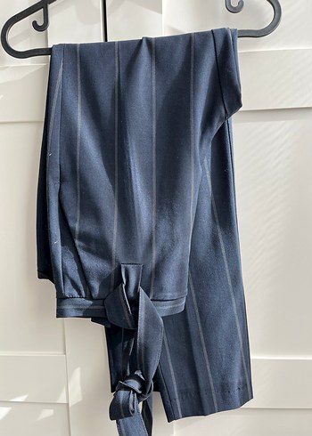 Lacivert Kadın Kemerli Kumaş Pantolon - Görsel 2