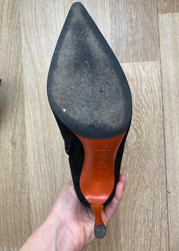 Siyah Süet Fırfırlı Stiletto Kadın Bot Vintage - Görsel 7