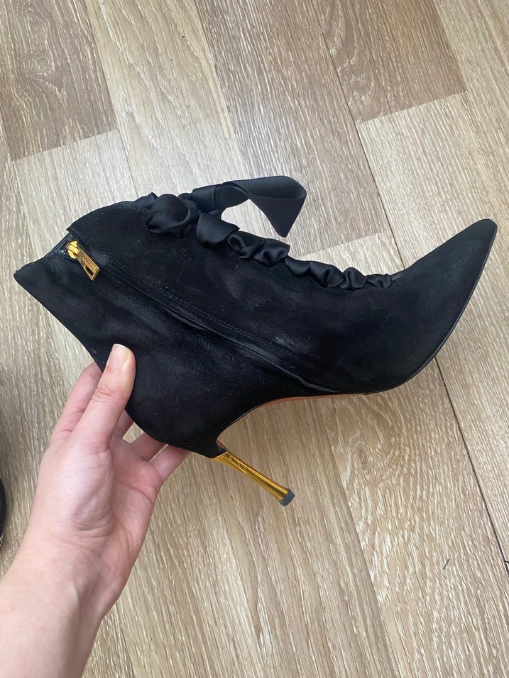 Siyah Süet Fırfırlı Stiletto Kadın Bot Vintage - Görsel 2