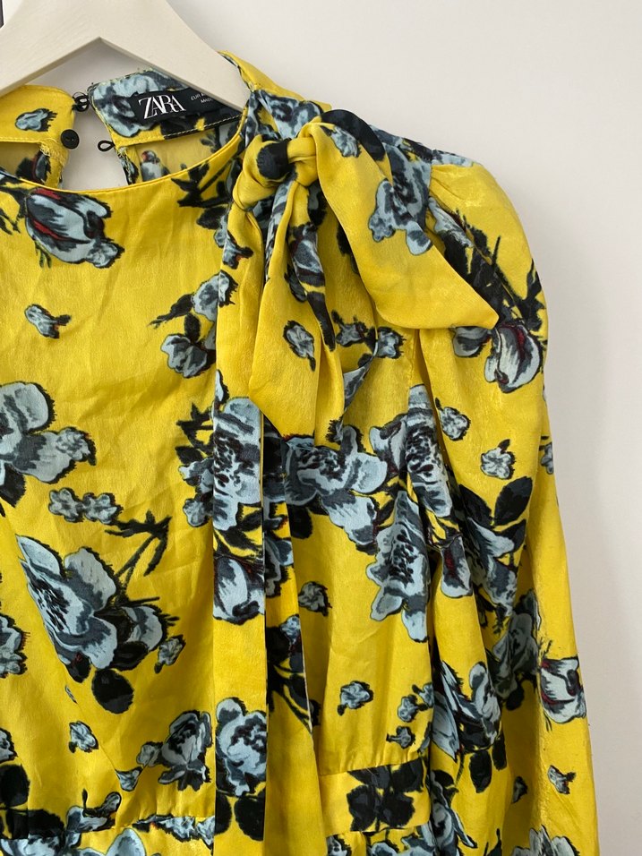 Sarı Çiçekli Uzun Kollu Midi Elbise - Görsel 5