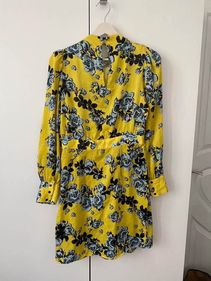 Sarı Çiçekli Uzun Kollu Midi Elbise - Görsel 2