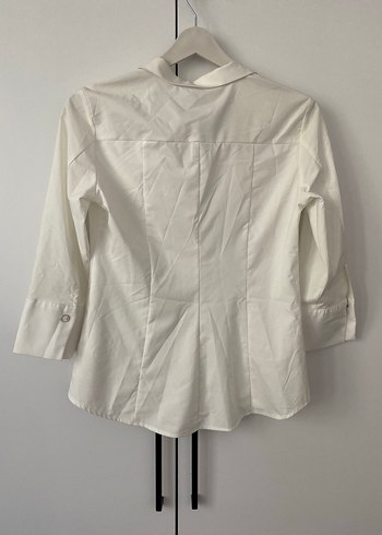 Chima Uzun Kollu Beyaz Keten Kadın Gömlek - Görsel 2